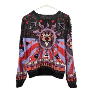Just Cavalli Unisex Sweater - Black, Red, Purple Alien Warning Graphics Size S/M